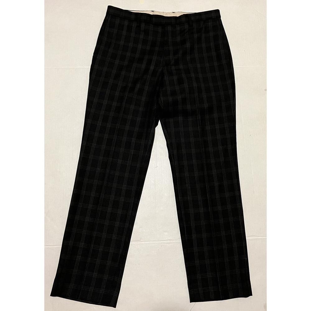 Slim Fit Banana Republic Mens Black Plaid Check Wool Dress Pant size 33‎ x 30